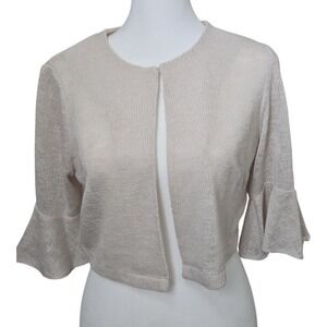 Perceptions New York Petite Beige Cropped Bell Sleeve Cardigan Size M Bolero